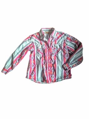0Wrangler Pink and Aqua Southwestern Stripe Snap-up Kids Shirt